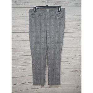Chico's Ankle Pull‎ On Pants Women's 1 R/Med Black White Plaid Slim Leg Stretch